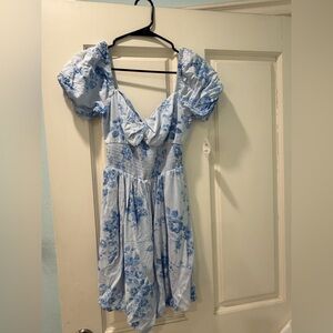 Hollister Light Blue Floral Dress with Shorts and Puff Sleeves